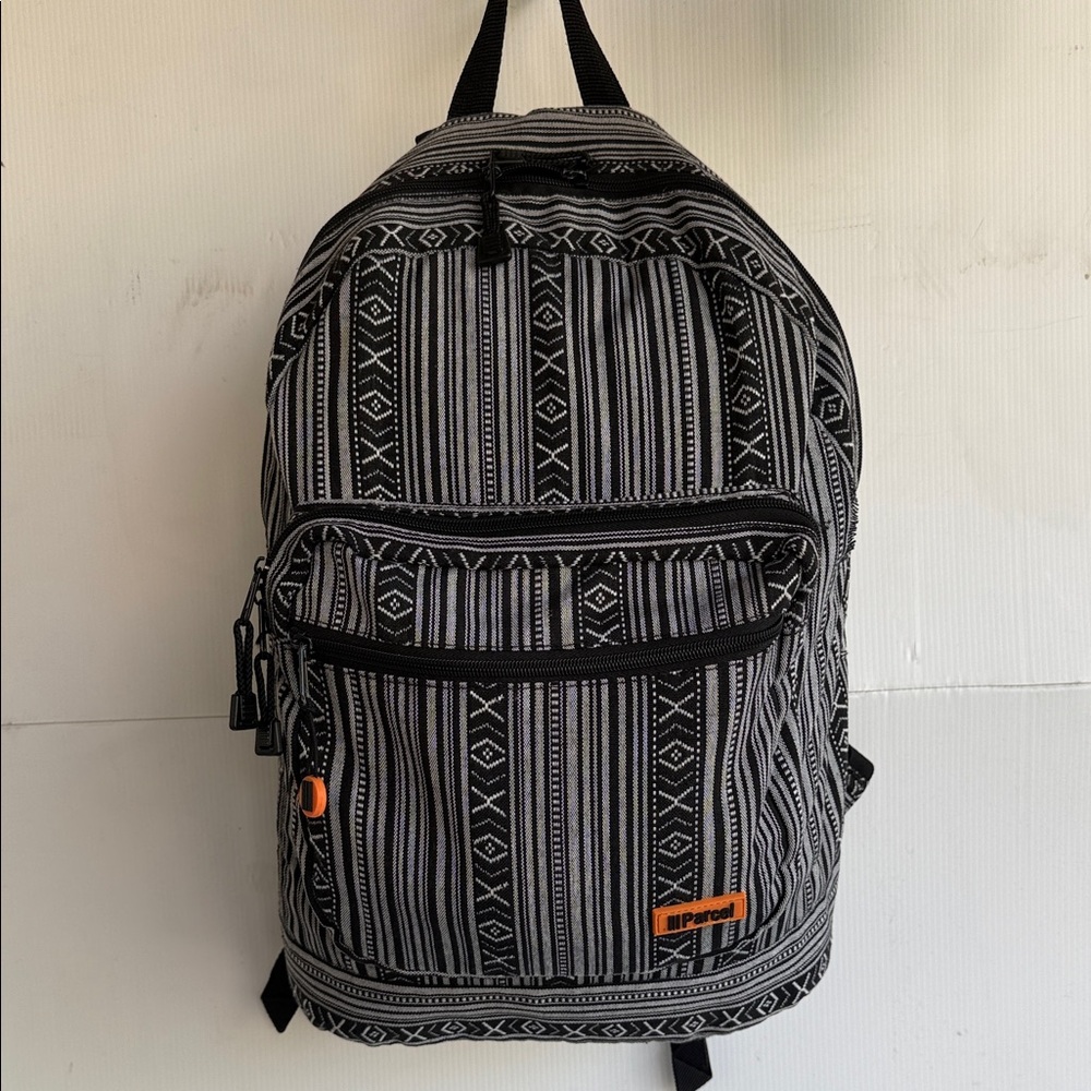 PARCEL BOHO TAPESTRY BACKPACK BLACK WHITE STRIPEY DESIGN BAG DAYPACK BOOK BAG